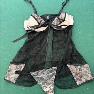 Victoria's Secret Black and Cream Lace Chemise